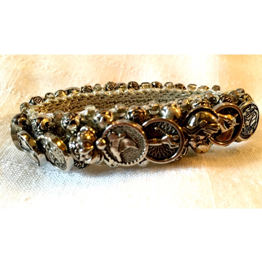 Roman coin inspired silvertone stretch bracelet